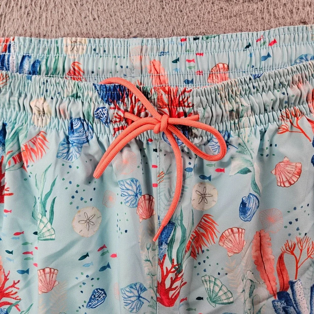 NWT Caribbean Swim Shorts Trunks‎ Men's 3XB Lined Zip Pocket Coral Sea Life Blue